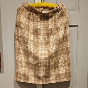 NWT VINTAGE TAN JAY 80'S Elegant Women Beige Plaid Pencil Skirt SIZE 10 RETRO